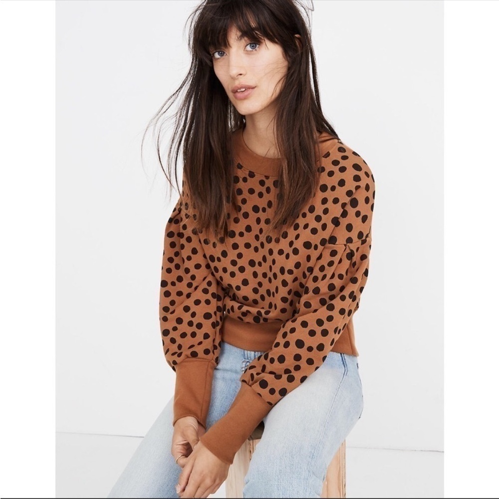 Madewell Pleated Sleeve Sweatshirt in Leopard Dot size medium